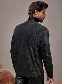 GENTILAND Men High Neck Glitter Tee - Black - View 6