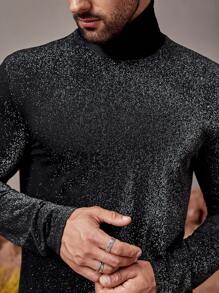 GENTILAND Men High Neck Glitter Tee - Black - View 5