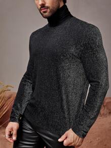 GENTILAND Men High Neck Glitter Tee - Black - View 3