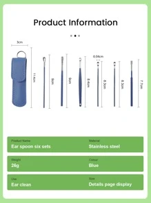 創新彈簧耳垢清潔器工具套裝，6入組帶收納盒不銹鋼挖耳器套裝，清潔耳朵深層止癢，便攜式耳勺套裝，耳道清潔工具套裝，挖耳工具套裝，耳朵清潔勺套裝，祖父母禮物 - 藍色 - 查看 6