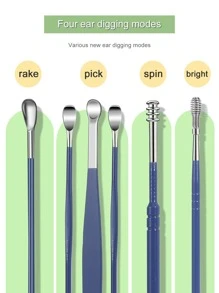 創新彈簧耳垢清潔器工具套裝，6入組帶收納盒不銹鋼挖耳器套裝，清潔耳朵深層止癢，便攜式耳勺套裝，耳道清潔工具套裝，挖耳工具套裝，耳朵清潔勺套裝，祖父母禮物 - 藍色 - 查看 7