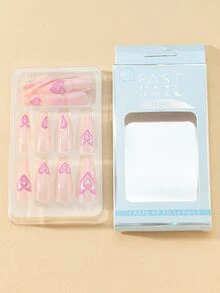 24pcs Long Coffin Heart Pattern Fake Nail & 1sheet Tape & 1pc Nail File - Multicolor - View 5