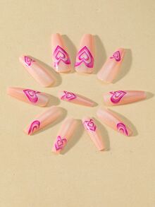 24pcs Long Coffin Heart Pattern Fake Nail & 1sheet Tape & 1pc Nail File - Multicolor - View 6