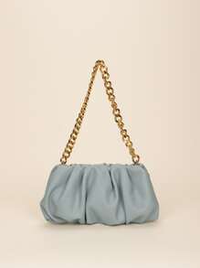 Bolso fruncido minimalista con cadena - Azul - Ver 1
