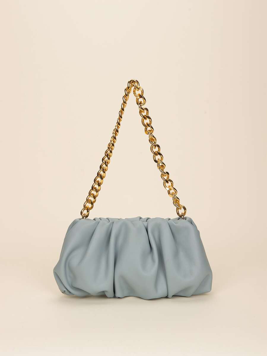 Bolso fruncido minimalista con cadena - Azul - Ver 1