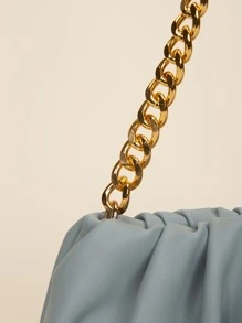 Bolso fruncido minimalista con cadena - Azul - Ver 3