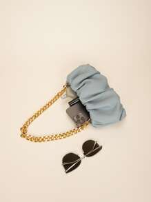 Bolso fruncido minimalista con cadena - Azul - Ver 4