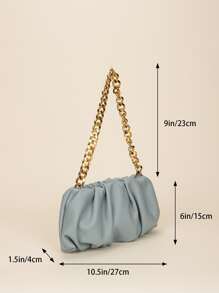 Bolso fruncido minimalista con cadena - Azul - Ver 5