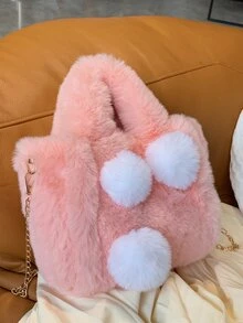 Túi đeo chéo Nữ POM Pom màu trơn Chuỗi Đôi tay cầm Đúng mốt - Hồng - Xem 2