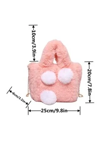 Túi đeo chéo Nữ POM Pom màu trơn Chuỗi Đôi tay cầm Đúng mốt - Hồng - Xem 3
