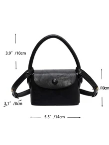 迷你紐扣細節翻蓋方包 - 黑色 - 查看 3