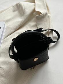 迷你紐扣細節翻蓋方包 - 黑色 - 查看 4