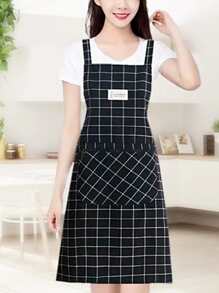 1 pieza Delantal con estampado de cuadros impermeable - Negro - Ver 1