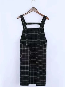 1 pieza Delantal con estampado de cuadros impermeable - Negro - Ver 4