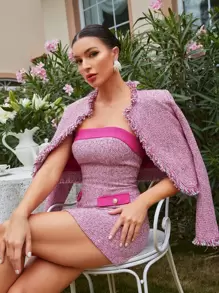 SHEINNeu Button Front Flap Detail Tube Dress - Pink - View 1