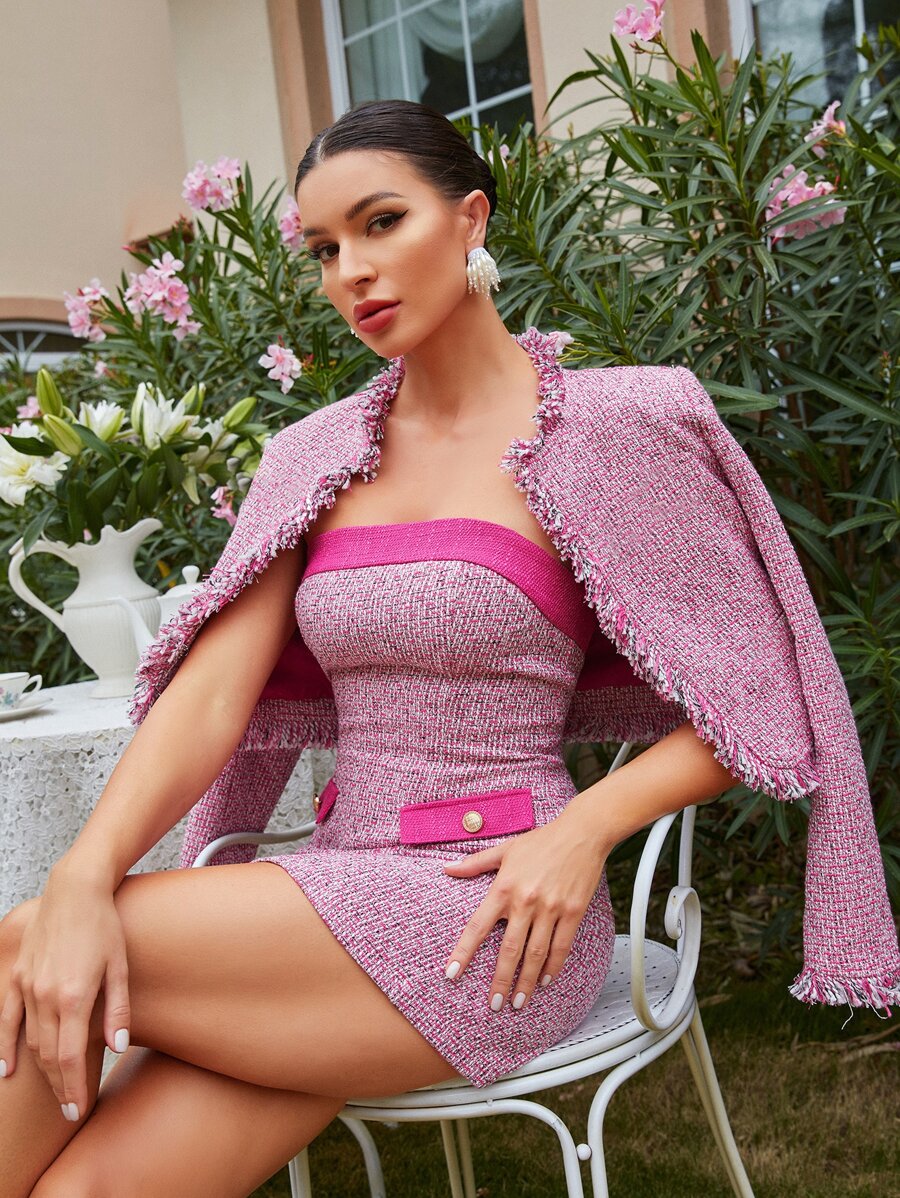 SHEINNeu Button Front Flap Detail Tube Dress - Pink - View 1