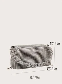 Mini Rhinestone Decor Hobo Bag, Perfect Bride Purse For Wedding, Prom & Party Events - Silver - View 2