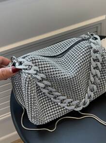 Mini Rhinestone Decor Hobo Bag, Perfect Bride Purse For Wedding, Prom & Party Events - Silver - View 4