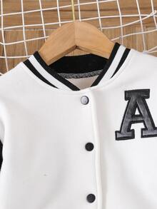 SHEIN 少女字母拼接下垂肩鋪棉飛行夾克&pu短裙 - 黑與白 - 查看 3