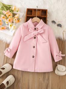 Toddler Girls Bow Front Single Breasted Overcoat - Baby Pink - View 1