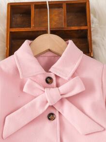 Toddler Girls Bow Front Single Breasted Overcoat - Baby Pink - View 4