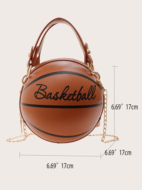 Basketball Shaped Crossbody Bag, Trendy Y2K Chain Shoulder Bag, PU Top