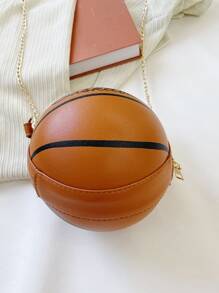 Basketball Shaped Crossbody Bag, Y2K Chain Shoulder Bag, PU Top Handle Circle Purse - Multicolor - View 3