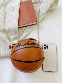 Basketball Shaped Crossbody Bag, Y2K Chain Shoulder Bag, PU Top Handle Circle Purse - Multicolor - View 4