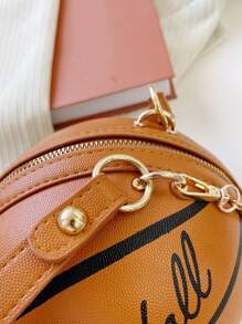 Basketball Shaped Crossbody Bag, Y2K Chain Shoulder Bag, PU Top Handle Circle Purse - Multicolor - View 6