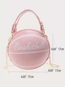 Mini Letter Graphic Basketball Design Circle Bag, Fashion Chain Shoulder Round Bag, Hand Zipper Bag - Multicolor - View 2