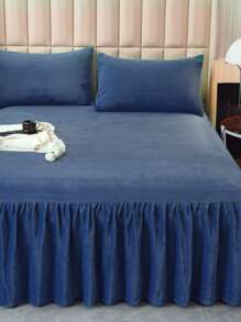 Plain Color Ruffle Trim Bed Skirt - Navy Blue - View 2