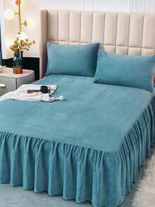 Ruffle Decor Bed Skirt - Mint Blue - View 1