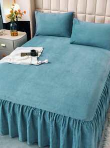 Ruffle Decor Bed Skirt - Mint Blue - View 3