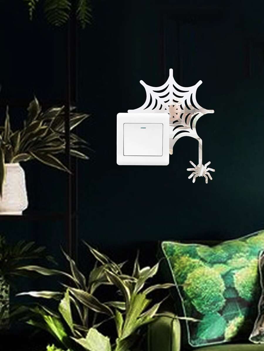 1入組蜘蛛網圖案開關插座牆貼 - 銀色 - 查看 1