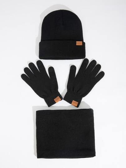 MAKEFGE للرجال ديكوتر تسمية عبارة قبعة صغيرة & قفازات مع وشاح غير منتهري لفصل الشتاء خارجي