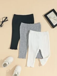 嬰兒3入組條紋針織木耳邊緊身打底褲