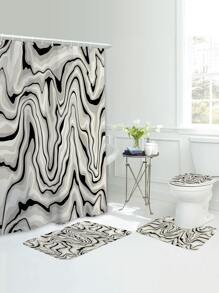 1入組抽象印花長毛絨浴室毯或者1入組防水浴簾和1入組廁所地墊 - 彩色 - 查看 1