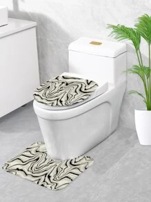 1入組抽象印花長毛絨浴室毯或者1入組防水浴簾和1入組廁所地墊 - 彩色 - 查看 5