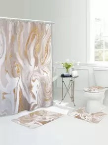 1pc Marble Print Bath Rug Or 1pc Shower Curtain - Multicolor - View 1