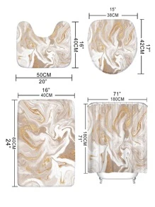 1pc Marble Print Bath Rug Or 1pc Shower Curtain - Multicolor - View 4