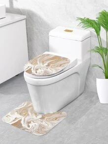 1pc Marble Print Bath Rug Or 1pc Shower Curtain - Multicolor - View 5