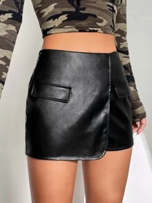 SHEIN BAE 翻蓋細節PU皮革裙裤