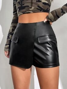 SHEIN BAE 翻蓋細節PU皮革裙裤