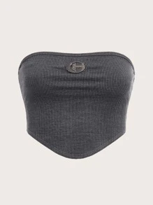 SHEIN EZwear Plus Ribbed Knit Bandana Tube Top - Dark Grey - View 1