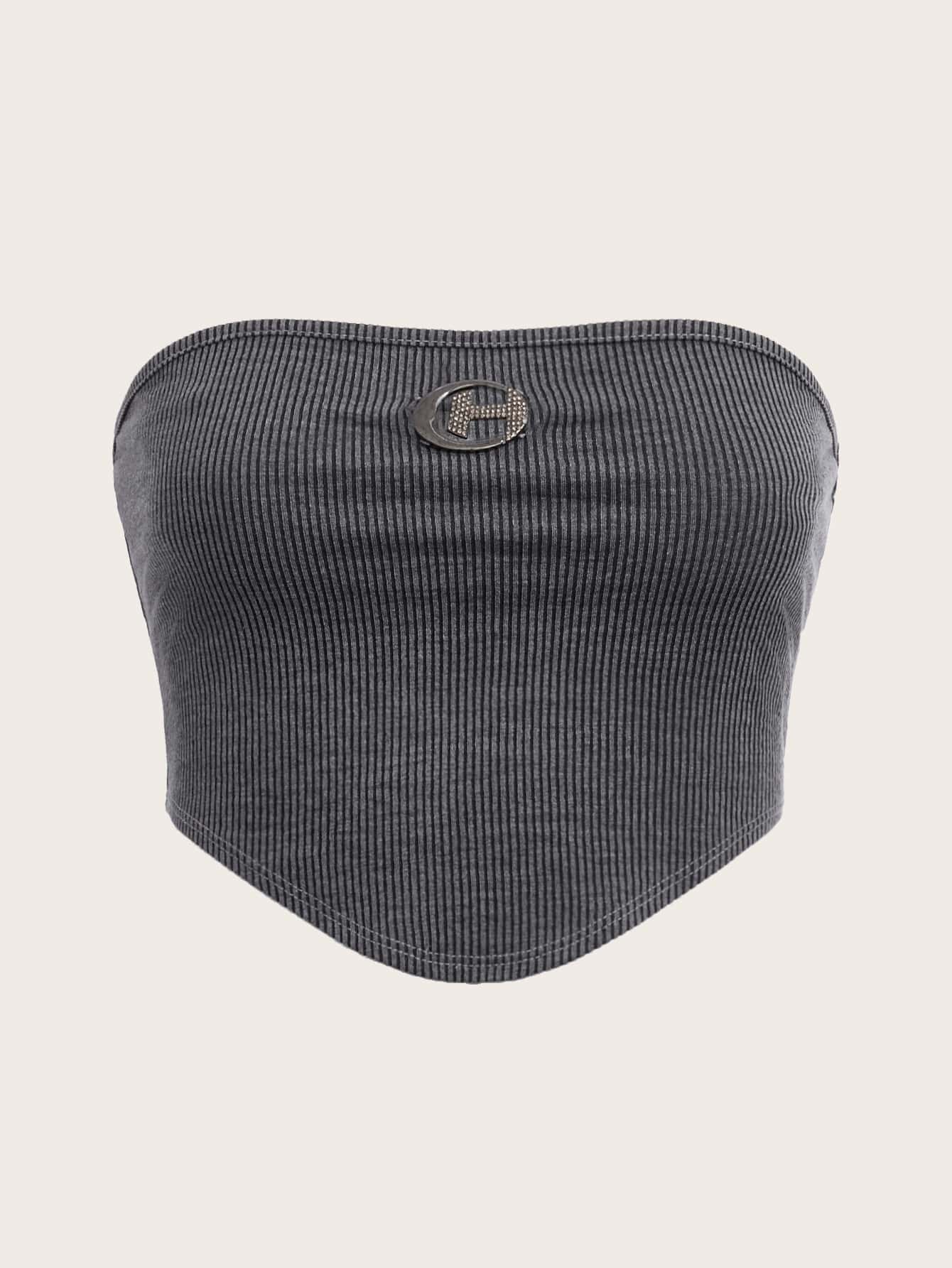 SHEIN EZwear Plus Ribbed Knit Bandana Tube Top - Dark Grey - View 1