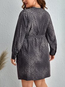 SHEIN Clasi Vestido cruzado con estampado de lunares con nudo lateral - Gris Oscuro - Ver 2