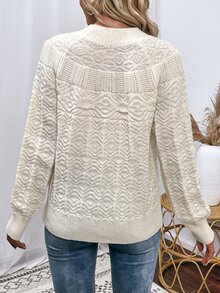 SHEIN Unity 條紋針織插肩袖套頭毛衣 - 米色 - 查看 2