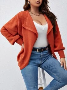 Calvaya Plus Waterfall Collar Drop Shoulder Duster Cardigan - Orange - View 2