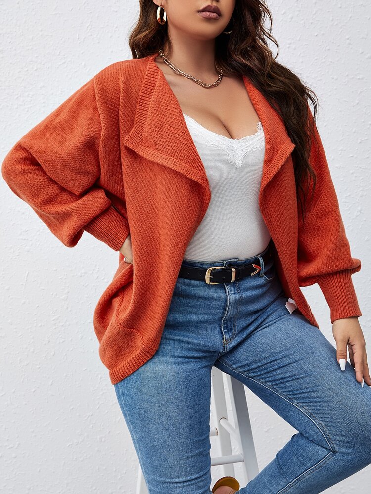 Plus Waterfall Collar Drop Shoulder Duster Cardigan