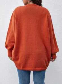Calvaya Plus Waterfall Collar Drop Shoulder Duster Cardigan - Orange - View 3